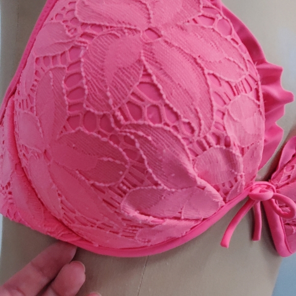 Victoria Secret Pink Lace Swim Bikini Padded Top Sz. 34D - Picture 3 of 8